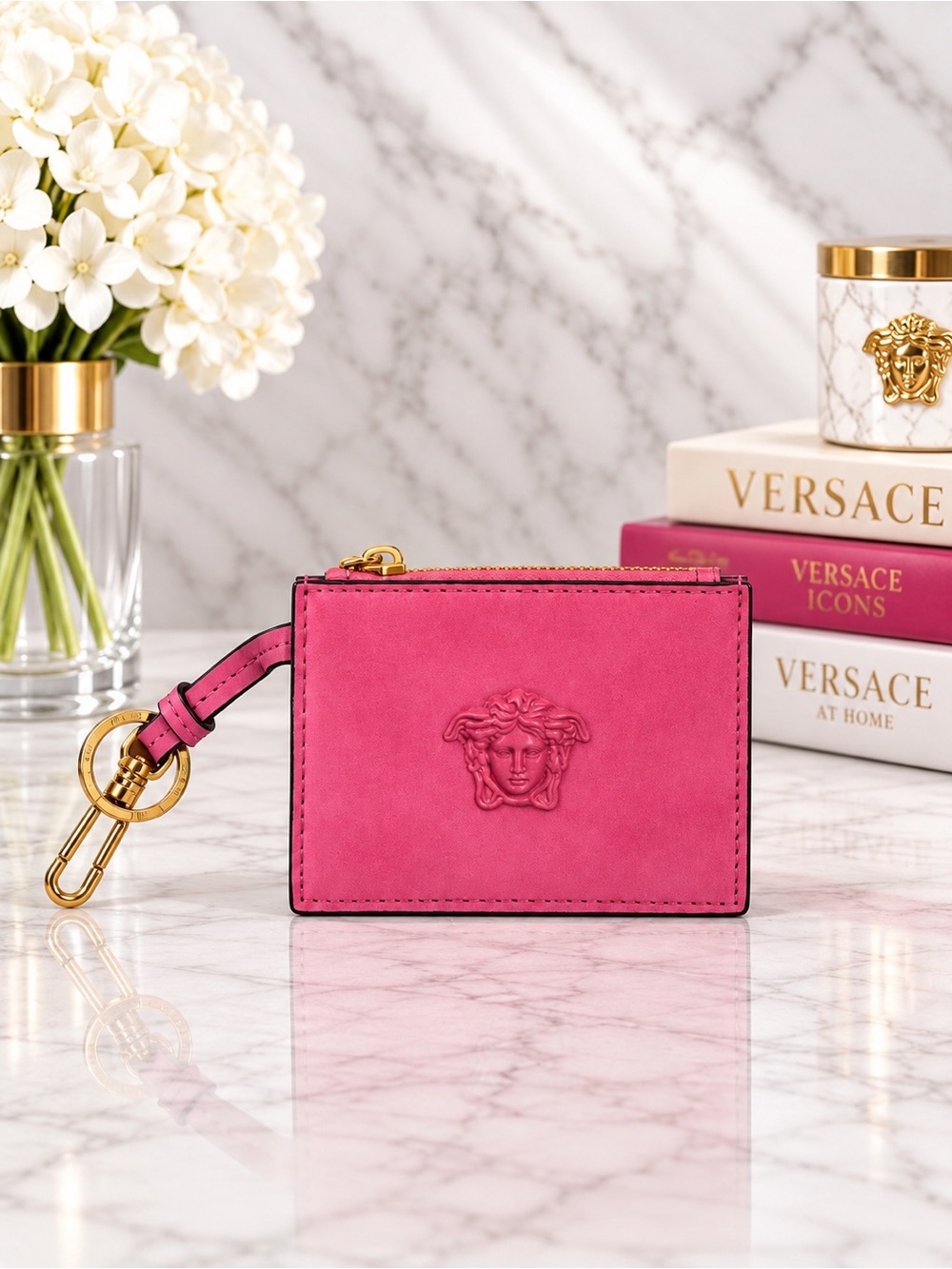 Versace Pink Suede Card Holder with Medusa Detail | BNIB Full Inclusion